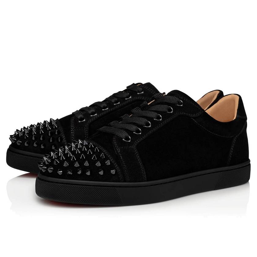 Women's Christian Louboutin Vieira Spikes Suede Low Top Sneakers - Black [8514-203]